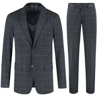 Gents - pak / kostuum stretch ruit - Polyblend - Blauw - Maat 110/110