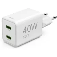 Hama USB C snellader | | 2 poorten (2x USB C, GaN, 40W, Wit)