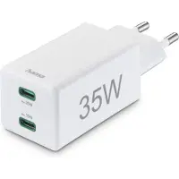 Hama Snellader, 2x USB-C, mini-oplader, 35 W, wit