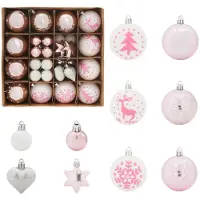 vidaXL Kerstbal Set 40 st Wit en roze Ø 6 cm Kunststof LED's