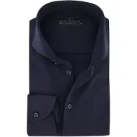John Miller tailored fit knitted overhemd donkerblauw