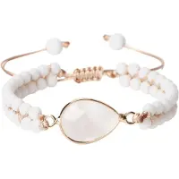 Marama - armband Kreta wit Drop - damesarmband - vegan - gevlochten - verstelbaar - natuursteen