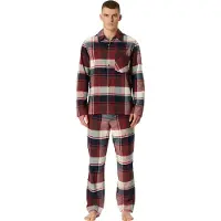 Schiesser Pyjama lang 'Selected Premium Warming' navy / rood