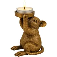 Benza Theelichthouder Muis – Goudkleurig – Polyresin – 8,6 × 6,5 × 14,5 cm – Sfeervolle Tealighthouder & Blikvanger