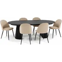 Ebuy24 Tokyo eethoek eettafel zwart, 6 stoelen met beige velours bekleding.