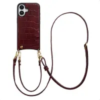 Selencia Nova Croco Telefoonhoes met Koord en Pashouder voor de Apple iPhone 16 - Burgundy