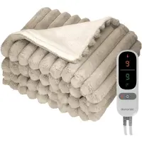 Auronic Elektrische Deken - 200 x 180cm - 2 Persoons - Warmtedeken - 3 Warmtestanden - Pluche - Verwarmingsdeken - Taupe