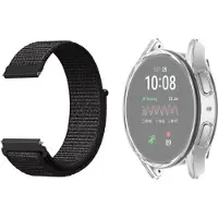 Strap-it Siliconen band Zwart + TPU Case Transparant - Geschikt voor Samsung Galaxy Watch 7 44mm - Bescherming hoesje voor Galaxy Watch 7 44mm smartwatch - Sport band zwart + TPU Case Transparant