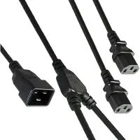 DINIC 2x C13 - C20 Y-stroomkabel - 1,20m + 2x 0,80m - 3x 1,50mm / zwart - 2 meter