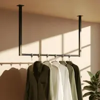 CLP Fenton Kledingstang - kledingstandaard - kledingroede - garderobestang - kleding stang - voor plafondmontage - met 6 haken - zwart