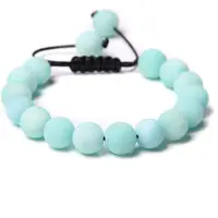 Marama - armband Blue Amazonite - edelsteen Amazoniet - lichtblauw - mat - verstelbaar waxcord