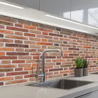 KitchenYeah Keuken achterwand 200x80 cm - Spatscherm zelfklevend Bakstenen - Aardetinten - Muur - Rustiek - Muurbeschermer - Spatwand fornuis