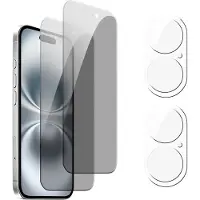 Podec 2x Privacy Screenprotector en 2x Camera Lens Protector voor iPhone 16 - Gehard Beschermglas - Transparant en Krasbestendig - Tempered Glass Screen Cover