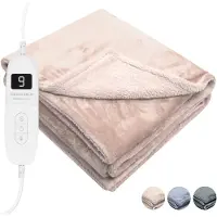 STAUS&BACH Elektrische deken 3XL - 2 persoons bovendeken - Dubbelzijdig Fleece Sherpa Warmtedeken - Champagne roze - 180x160 cm PowerNap