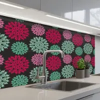 KitchenYeah Keuken achterwand 100x60 cm - Spatscherm zelfklevend Bloemen - Vintage - Roze - Turquoise - Patronen - Muurbeschermer - Spatwand fornuis
