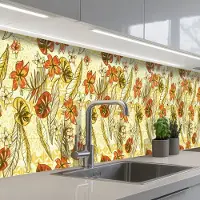 KitchenYeah Keuken achterwand 500x60 cm - Spatscherm zelfklevend Vintage - Bloemen - Bladeren - Hawaii - Patroon - Muurbeschermer - Spatwand fornuis