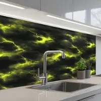 KitchenYeah Keuken achterwand 100x60 cm - Spatscherm zelfklevend Geel - Storm - Wolken - Muurbeschermer - Spatwand fornuis