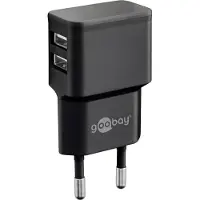 Goobay USB-A adapter - USB-A oplader - CEE 7/16 - USB-A adapter - 2 poorts - 2400mA - 12W - zwart