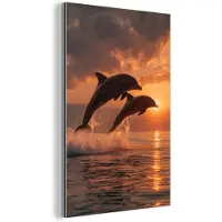 MuchoWow Aluminium schilderij 120x180 cm - Wanddecoratie metaal - Dolfijnen - Zee - Realistisch - Metalen muurdecoratie woonkamer - Decoratie industrieel - Foto op dibond - Industriële accessoires slaapkamer