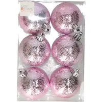 COSY&TRENDY Cosy & Trendy cirkel motief kerstballen - roze - Dia 6 cm - kunststof - Kerstboomversiering