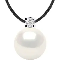 Diadema Diamond Necklace Natural 0.050 Cts en Freshwater Pearl Ronde 9-10 mm Link Nylon Black 925