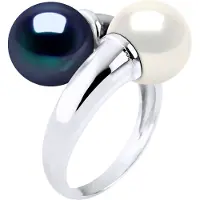Diadema Ring YOU AND ME Zoetwater Pearl White en Black 8 mm 925