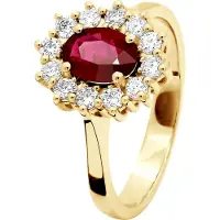 Diadema Marquise Ring RUBY 0,95 Cts Diamond 0,36 Cts geel goud 18 Karaat
