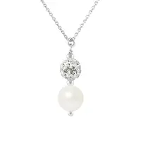Diadema Ketting stropdas parel wit zoetwatercultuur en kristal preciosa zilver 925