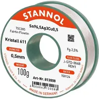Stannol Kristall 611 Fairtin Soldeertin, loodvrij Loodvrij Sn96,5Ag3Cu0,5 REM1 100 g 0.5 mm