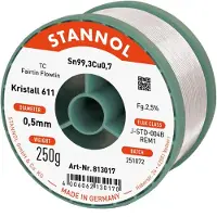 Stannol Kristall 611 Fairtin Soldeertin, loodvrij Loodvrij Sn99,3Cu0,7 REM1 250 g 0.5 mm