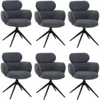 Mendler Set van 6 eetkamerstoelen -O77, keukenstoel, draaibaar met Auto-Return, stof (310 g/m²) chenille ~ grijsblauw