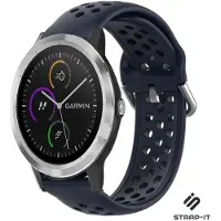 Strap-it Siliconen sport bandje met gaatjes - Geschikt voor Garmin Venu / Vivoactive 3 / Vivoactive 5 / Vivomove HR / Venu SQ / Forerunner 245 / 570 - 42mm / 645 bandje - Sport bandje - Donkerblauw