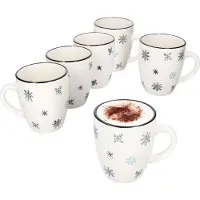 MamboCat 6-delige set OLOVE koffiemokken met handvat en sneeuwvlokken van aardewerk – 23010174