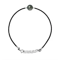 Diadema LOVE armband LINK Tahitian Pearl Ronde 8-9 mm Link Nylon Black 925