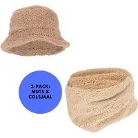Sarlini - Colsjaal & Hoed - Teddy Wol - Zand - One Size