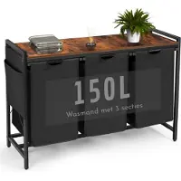 OEM Wasmand - 3 Compartimenten - Wasverzamelaar Met Plank - Totale Capaciteit 3 x 50 L - Afneembare Oxford Stof Zak - Zijzakken En X-Vormige Houder