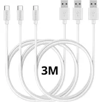 Phonillico 3x USB C naar USB A Kabel Wit - 3 meter - Oplaadkabel voor Xiaomi Poco M7 Pro 5G / Poco F7 Ultra 5G / Poco F7 Pro 5G / Poco F6 Pro 5G / Poco F6 5G / C75 / C65 / X7 Pro 5G