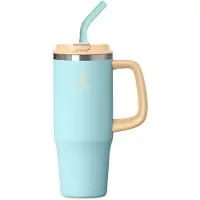 Motivai StrawUp RVS Drinkbeker met Rietje en Handvat – 950ML – 100% Lekvrij & Dubbelwandig – Thermosbeker To Go – Oceaan Blauw