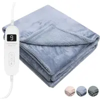 STAUS&BACH Elektrische deken XXL - 2 persoons bovendeken - Dubbelzijdig Fleece Sherpa Warmtedeken - Grijs blauw - 180x130 cm PowerNap