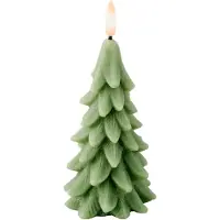 Lumineo LED kerstboom kaars - groen - 15 cm - batterijen - timer - kerstboom vorm kaarsen - kerstdiner
