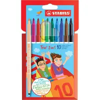 Stabilo Trio 2 in 1 - Viltstift En Fineliner In Een - Met Dunne en Dikke Punt - Etui Met 10 Kleuren