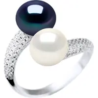 Diadema Ring YOU AND ME 2 zoetwaterparels 9-10 mm Wit en zwart Jewelry 925