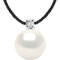Diadema Diamond Necklace Natural 0.030 Cts en Freshwater Pearl Ronde 8-9 mm Link Nylon Black 925