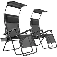 LifeGoods Opvouwbare Tuinstoelen - met Luifel - Verstelbaar Zonnescherm - 2 Stuks - 30°-90° Verstelbaar - Metaal - Zwart