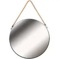 Home Deco Factory spiegel - rond - zwart - ophangtouw - D50 cm - wandspiegels