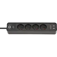 Brennenstuhl Ecolor stekkerdoos met 4 stopcontacten en USB zwart (1,5 meter)