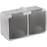 Q-Link contactdoos - opbouw - 2-voudig - randaarde - spatwaterdicht IP54 - grijs