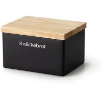 Continenta voorraadpot met houten deksel, voorraadpot, opbergdoos, keramiek / rubberhout, zwart, 17,5 x 13,5 x 11 cm, 3750