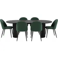 Ebuy24 Kyoto eethoek eettafel donkerbruin, 6 stoelen met groene velours bekleding.