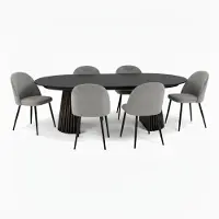 Ebuy24 Tokyo eethoek eettafel zwart, 6 stoelen met grijze velours bekleding.